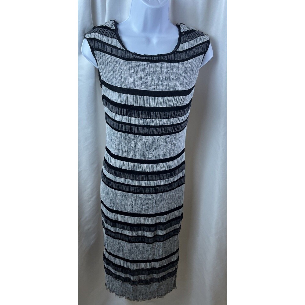 Max Studio Women’s Black & Gray Striped Fringe Maxi Dress Size XS Crinkled